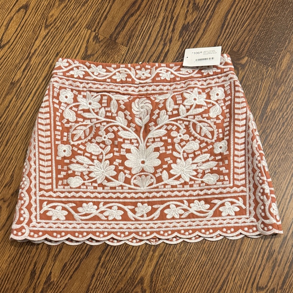 Embroidered Floral Mini Skirt in Orange and White